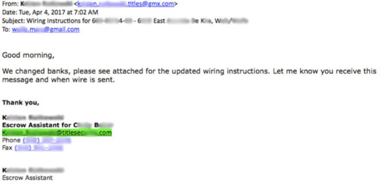 tPhishing email trying to con a home-buyer